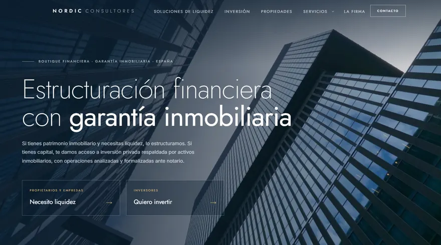 Página de inicio de la web de Nordic Consultores diseñada por Captalia.
